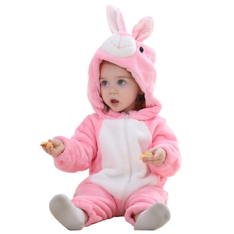 image-MICHLEY Baby Flannel Hooded Jumpsuit Long Sleeve Romper Costume