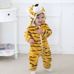 image-MICHLEY Baby Flannel Hooded Jumpsuit Long Sleeve Romper Costume