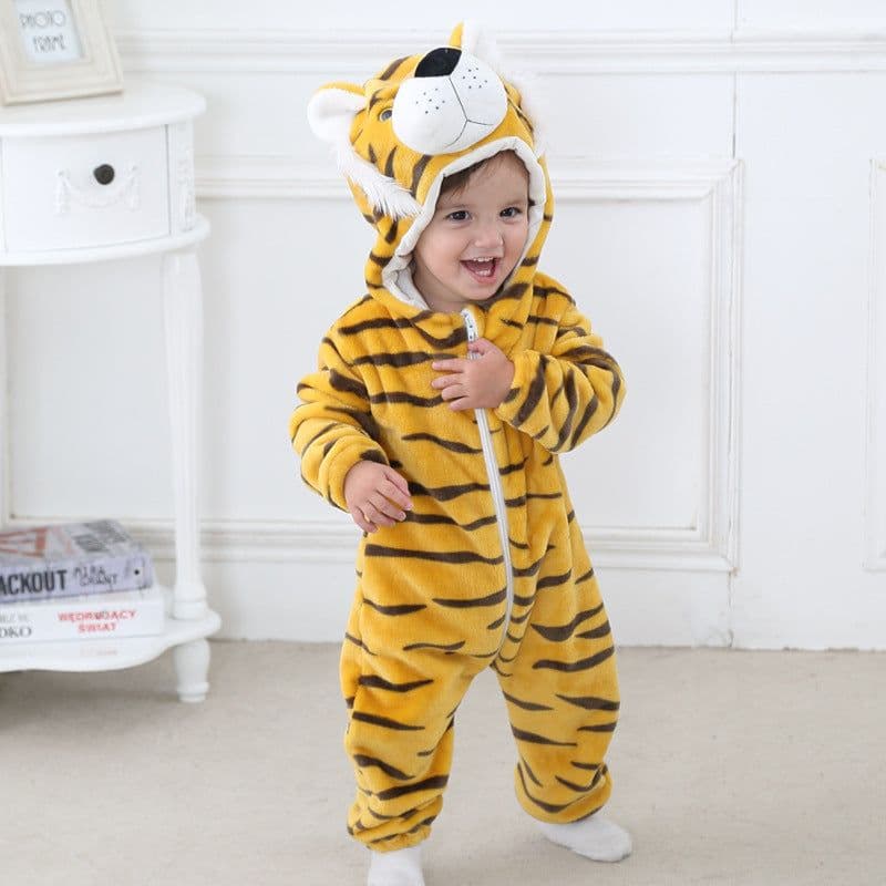 image-MICHLEY Baby Flannel Hooded Jumpsuit Long Sleeve Romper Costume