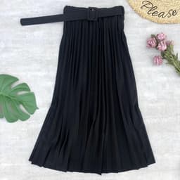 image-Chiffon Pleated Midi Skirt Solid Color A-Line High Waist
