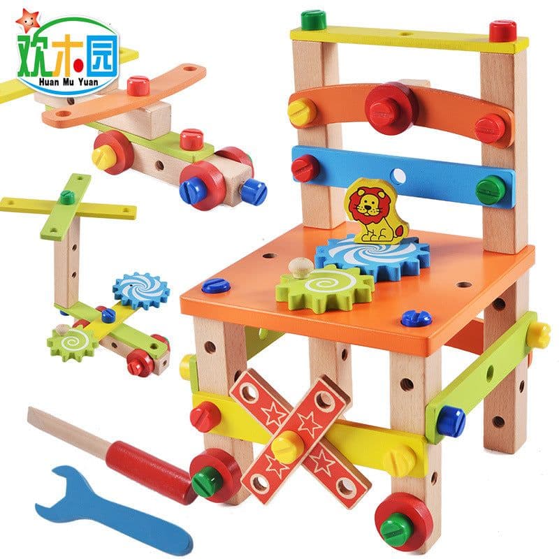 image-Huanmuyuan Wooden Nut Chair Building Blocks Educational Toy