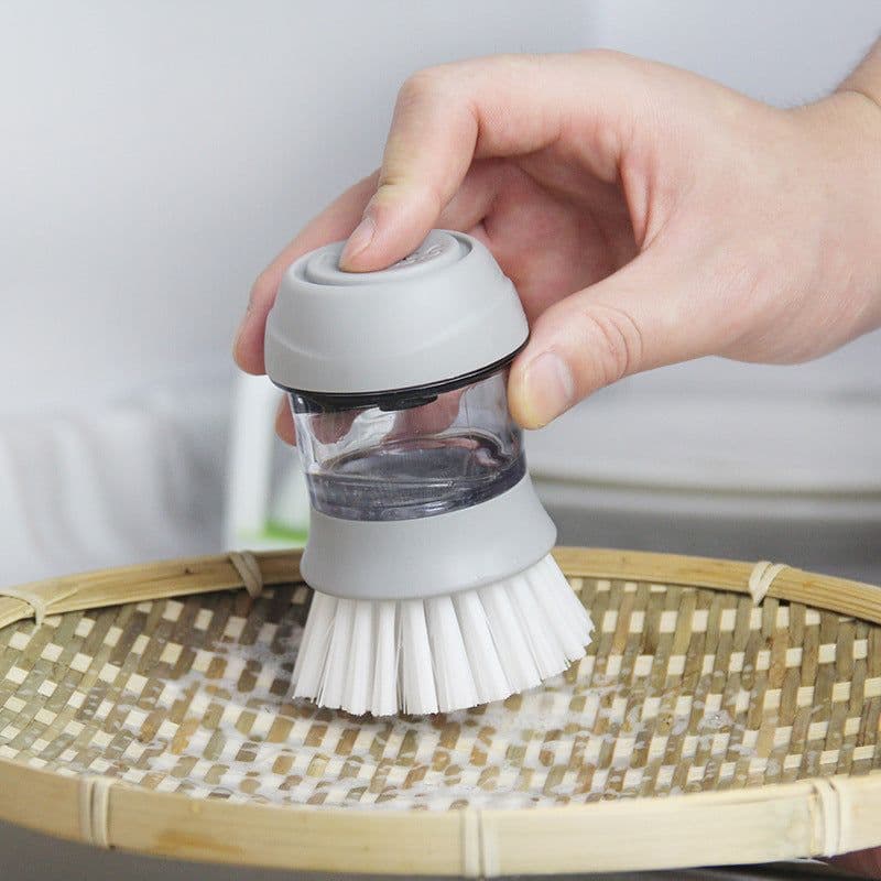 image-Kitchen Pot Dish Scrub Brush Refillable Cleaning Brush Grey