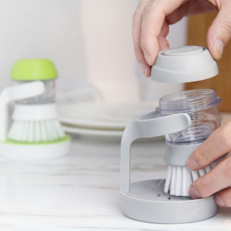 image-Kitchen Pot Dish Scrub Brush Refillable Cleaning Brush Grey