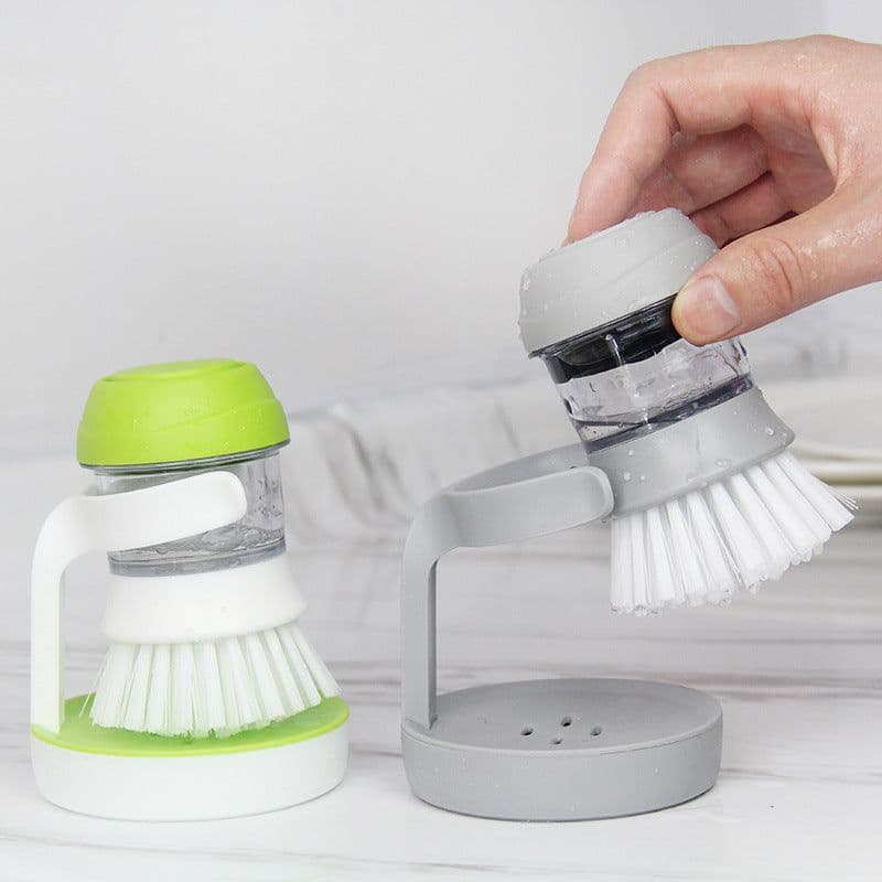 image-Kitchen Pot Dish Scrub Brush Refillable Cleaning Brush Grey