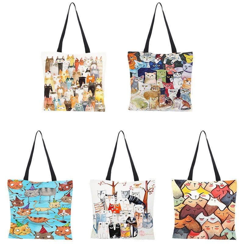 image-Cotton Linen Shopping Tote Bag Animal Print 40x40cm