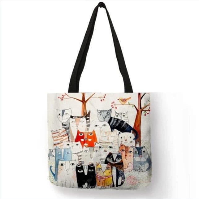 image-Cotton Linen Shopping Tote Bag Animal Print 40x40cm