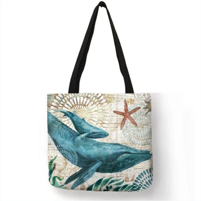 image-Cotton Linen Shopping Tote Bag Animal Print 40x40cm