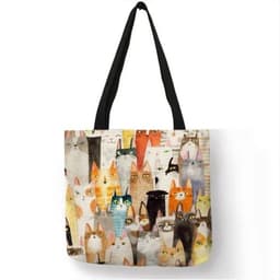 image-Cotton Linen Shopping Tote Bag Animal Print 40x40cm