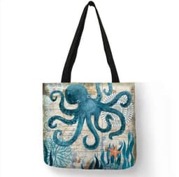 image-Cotton Linen Shopping Tote Bag Animal Print 40x40cm