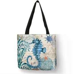 image-Cotton Linen Shopping Tote Bag Animal Print 40x40cm