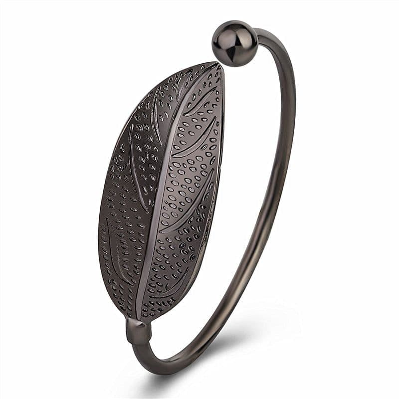 image-Leaf Bracelet Open Cuff Copper Branch Design Silver