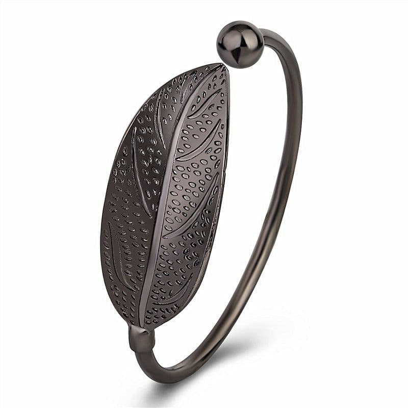 image-Leaf Bracelet Open Cuff Copper Branch Design Silver