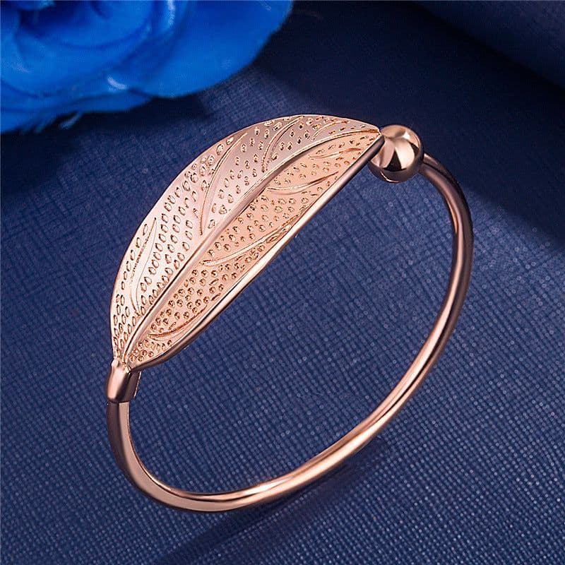 image-Leaf Bracelet Open Cuff Copper Branch Design Silver