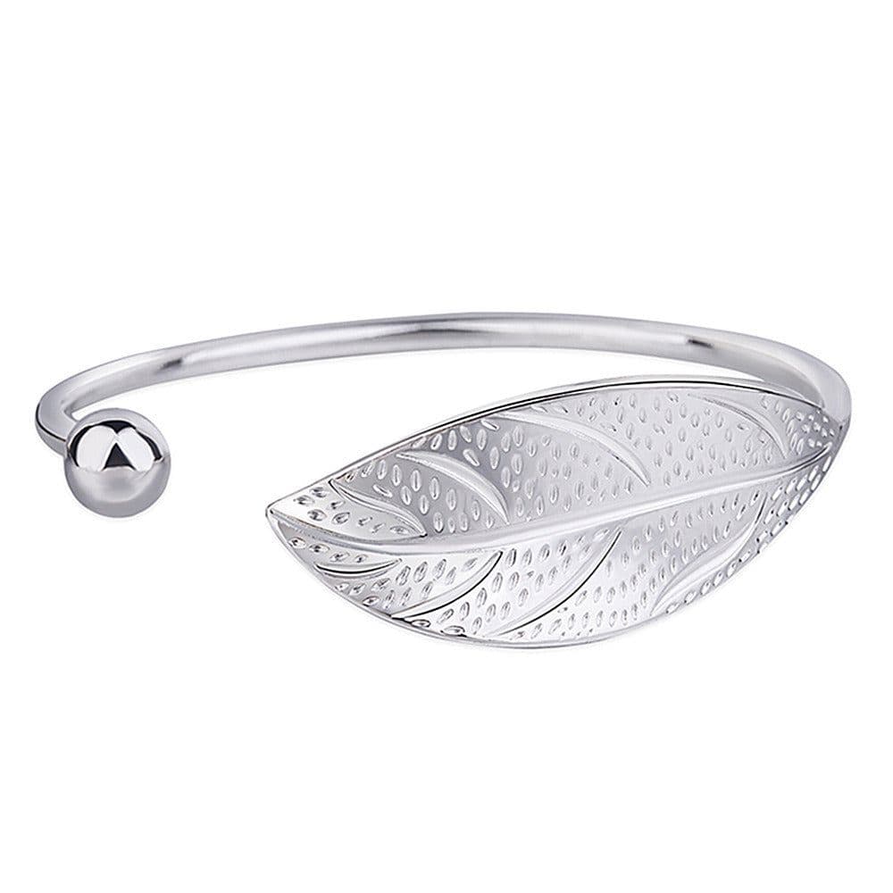image-Leaf Bracelet Open Cuff Copper Branch Design Silver