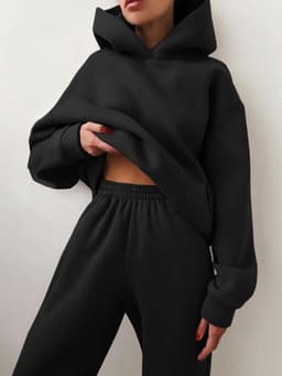 image-Nutlet Women's Corduroy Two-Piece Hooded Sweater Set Brown