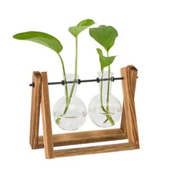 image-Borosilicate Glass Hydroponic Vase with Wooden Frame Desktop Decor