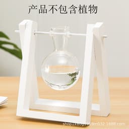 image-Borosilicate Glass Hydroponic Vase with Wooden Frame Desktop Decor