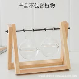 image-Borosilicate Glass Hydroponic Vase with Wooden Frame Desktop Decor