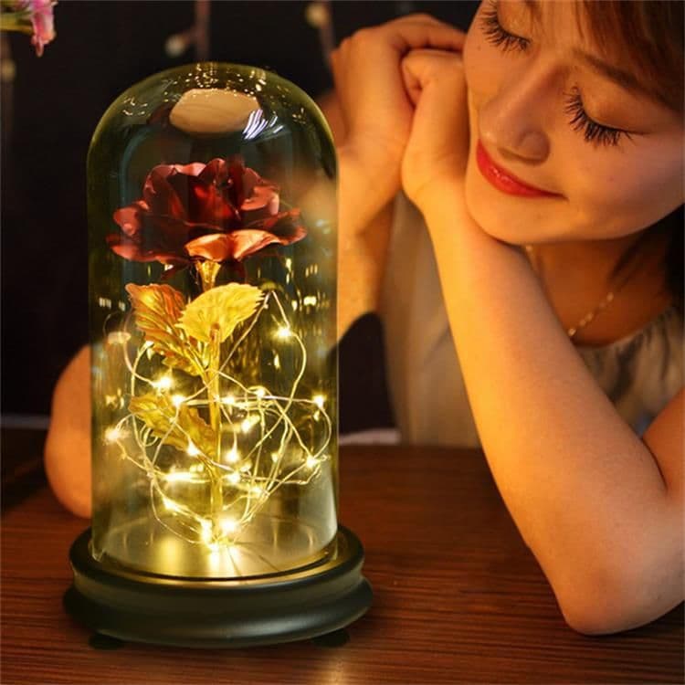 image-24k Gold Foil Rose with Glass Cover Valentine's Gift Decoration