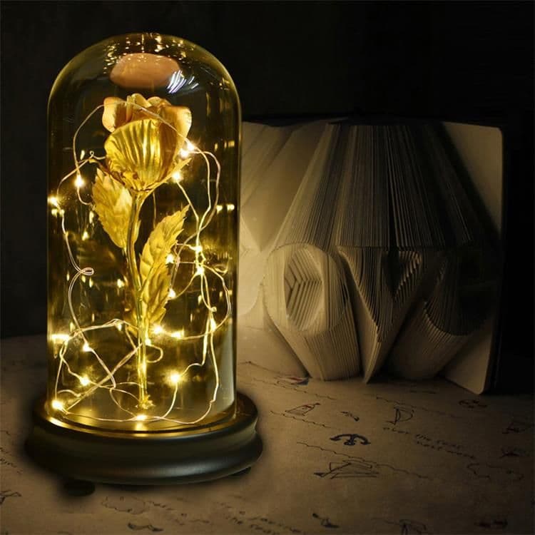 image-24k Gold Foil Rose with Glass Cover Valentine's Gift Decoration