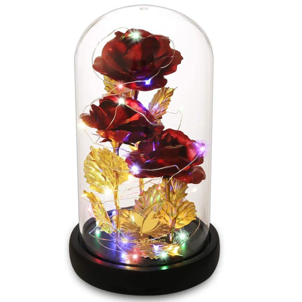 image-24k Gold Foil Rose with Glass Cover Valentine's Gift Decoration