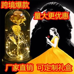 image-24k Gold Foil Rose with Glass Cover Valentine's Gift Decoration