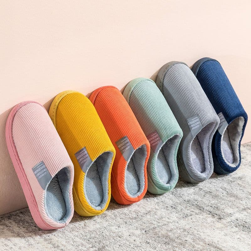 image-Qianliang Cotton Slippers Unisex Indoor Plush Non-Slip Home Shoes