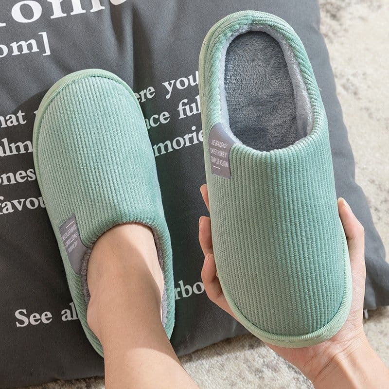 image-Qianliang Cotton Slippers Unisex Indoor Plush Non-Slip Home Shoes