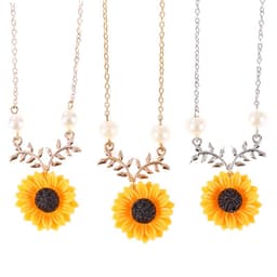 image-Sunflower Pearl Leaf Branch Pendant Necklace Rose Gold Alloy