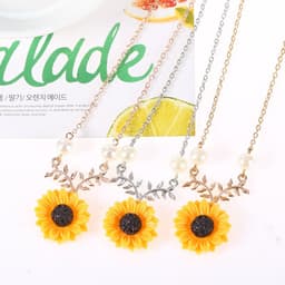 image-Sunflower Pearl Leaf Branch Pendant Necklace Rose Gold Alloy