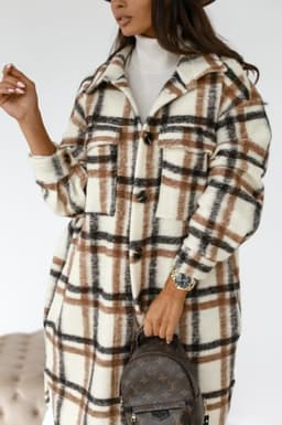 image-Yi Pinxuan Women's Plaid Wool Coat Brown Stripe Mid-Length