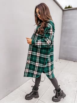 image-Women's Plaid Wool Blend Long Coat Button Front Lapel Cardigan