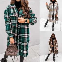 image-Women's Plaid Wool Blend Long Coat Button Front Lapel Cardigan