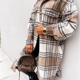 image-Women's Plaid Wool Blend Long Coat Button Front Lapel Cardigan