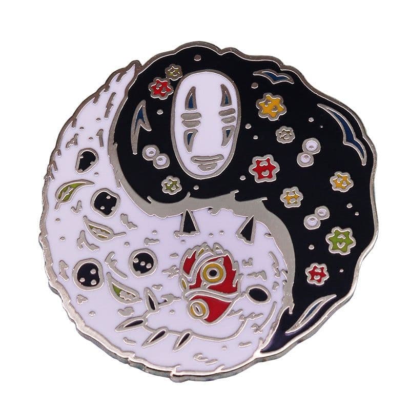 image-Princess Mononoke Yin Yang Brooch Ghibli Anime 30mm Gold Copper