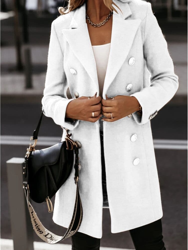 image-Women's Double-Breasted Wool Coat Long Sleeve Slim Fit Suit Collar