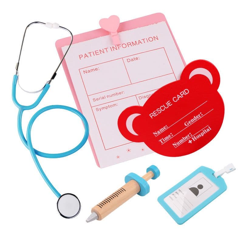 image-Wooden Doctor Kit Toy Pretend Play Medical Set for Kids 3-6