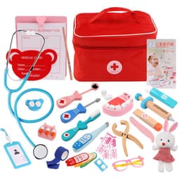 image-Wooden Doctor Kit Toy Pretend Play Medical Set for Kids 3-6