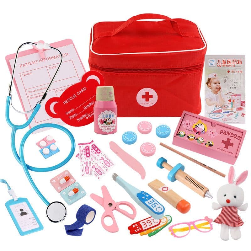 image-Wooden Doctor Kit Toy Pretend Play Medical Set for Kids 3-6