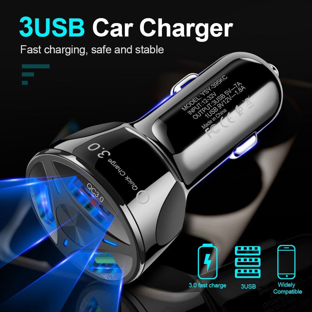 image-QC3.0 Car Charger 3-Port USB Dual-Channel 7A Fast Charging