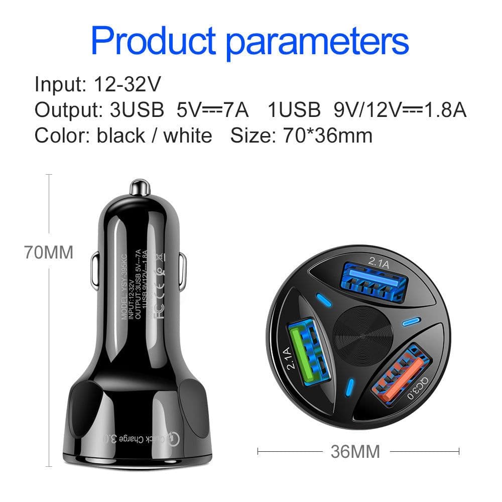 image-QC3.0 Car Charger 3-Port USB Dual-Channel 7A Fast Charging