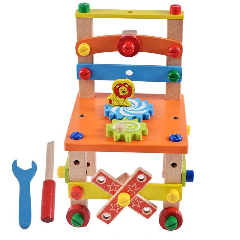 image-Huanmuyuan Wooden Nut Assembly Chair Building Toy Ages 3-6