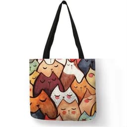 image-Cotton Linen Tote Shopping Bag Animal Print 40x40cm