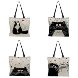 image-Cotton Linen Tote Shopping Bag Animal Print 40x40cm