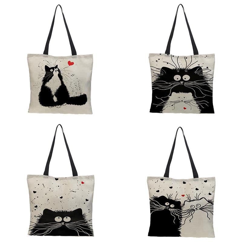 image-Cotton Linen Tote Shopping Bag Animal Print 40x40cm
