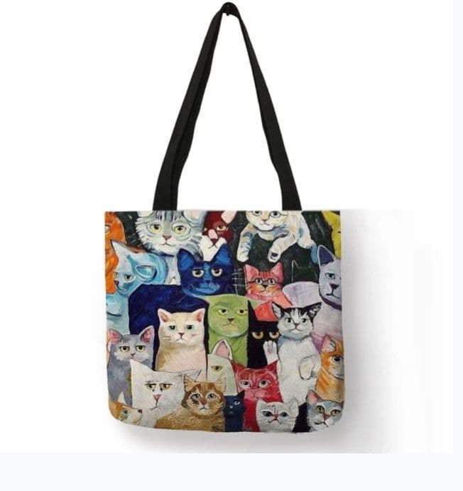 image-Cotton Linen Tote Shopping Bag Animal Print 40x40cm