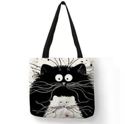 image-Cotton Linen Tote Shopping Bag Animal Print 40x40cm