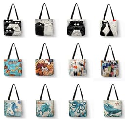 image-Cotton Linen Tote Shopping Bag Animal Print 40x40cm