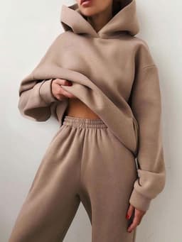 image-Nutlet Women's Corduroy Hoodie Sweater Two-Piece Set Brown