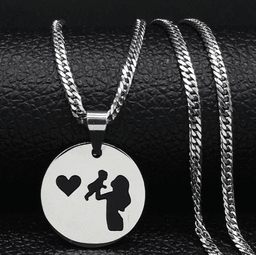 image-Mom Baby Stainless Steel Necklace Silver Pendant N3758S01